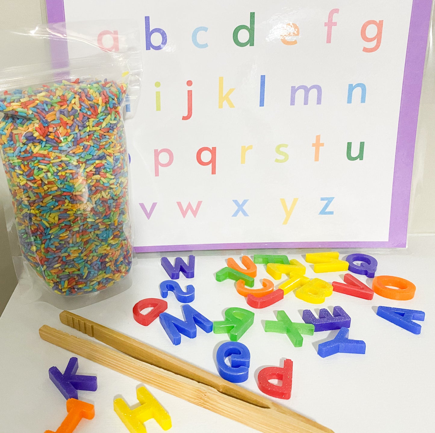 Rainbow ABC Sensory Kit - Sensory Base Filler - ABC Resin Loose Parts - Resin Alphabet - I Spy Alphabet