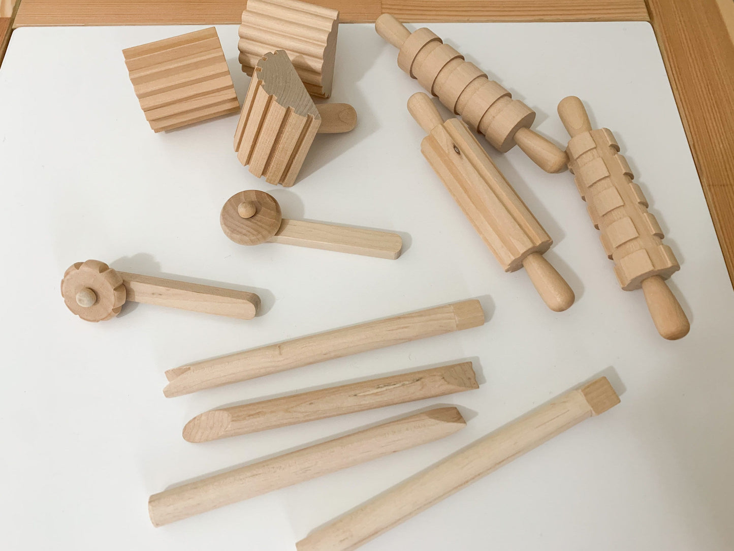 Wooden Playdough Tools - Playdough and Sand Roller - Wooden Rolling Pin - Wooden Stamps