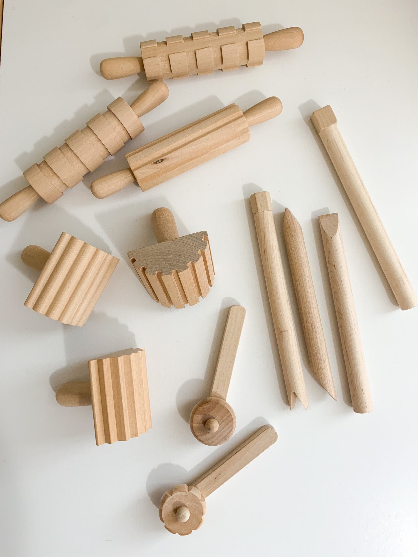 Wooden Playdough Tools - Playdough and Sand Roller - Wooden Rolling Pin - Wooden Stamps