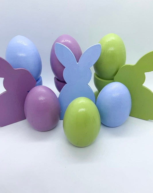 Wood Easter Eggs & Bunnies - Spring Bunny - Spring Egg Set