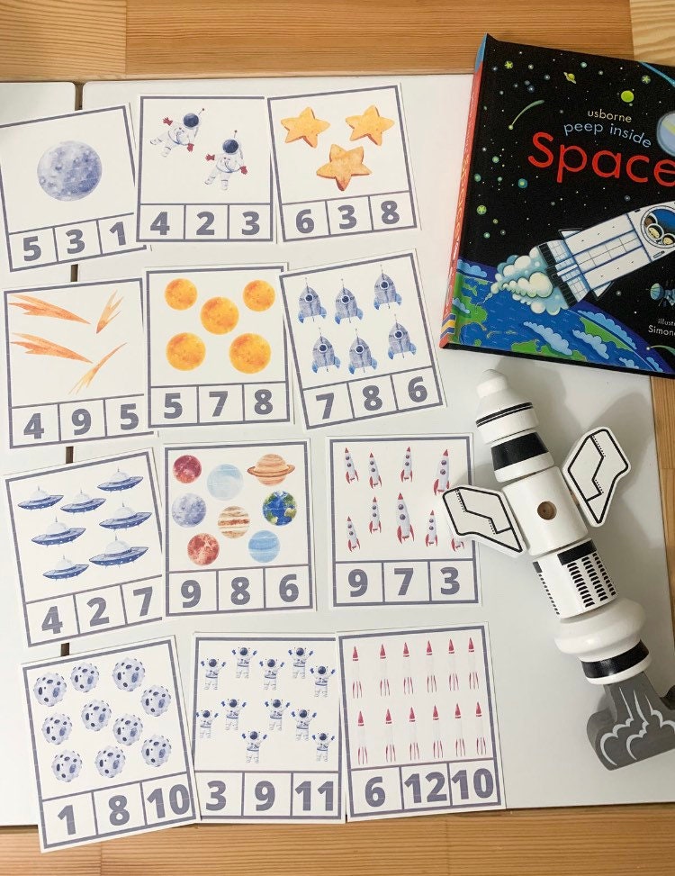 Space Themed Count & Clip Cards Numbers 1-12