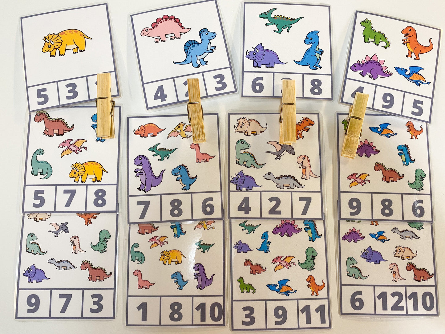 Dinosaur Themed Count & Clip Cards Numbers 1-12