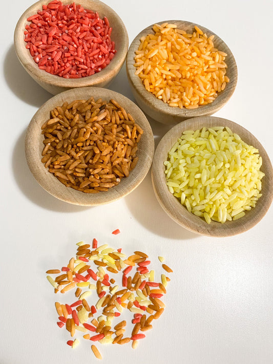 Fall Coloured Sensory Rice - Sensory Bin Filler