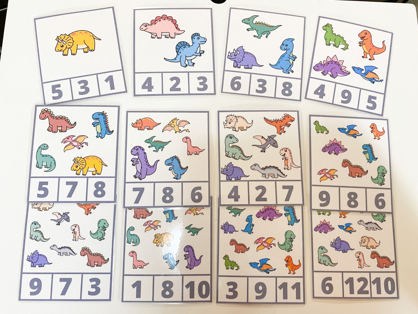 Dinosaur Themed Count & Clip Cards Numbers 1-12