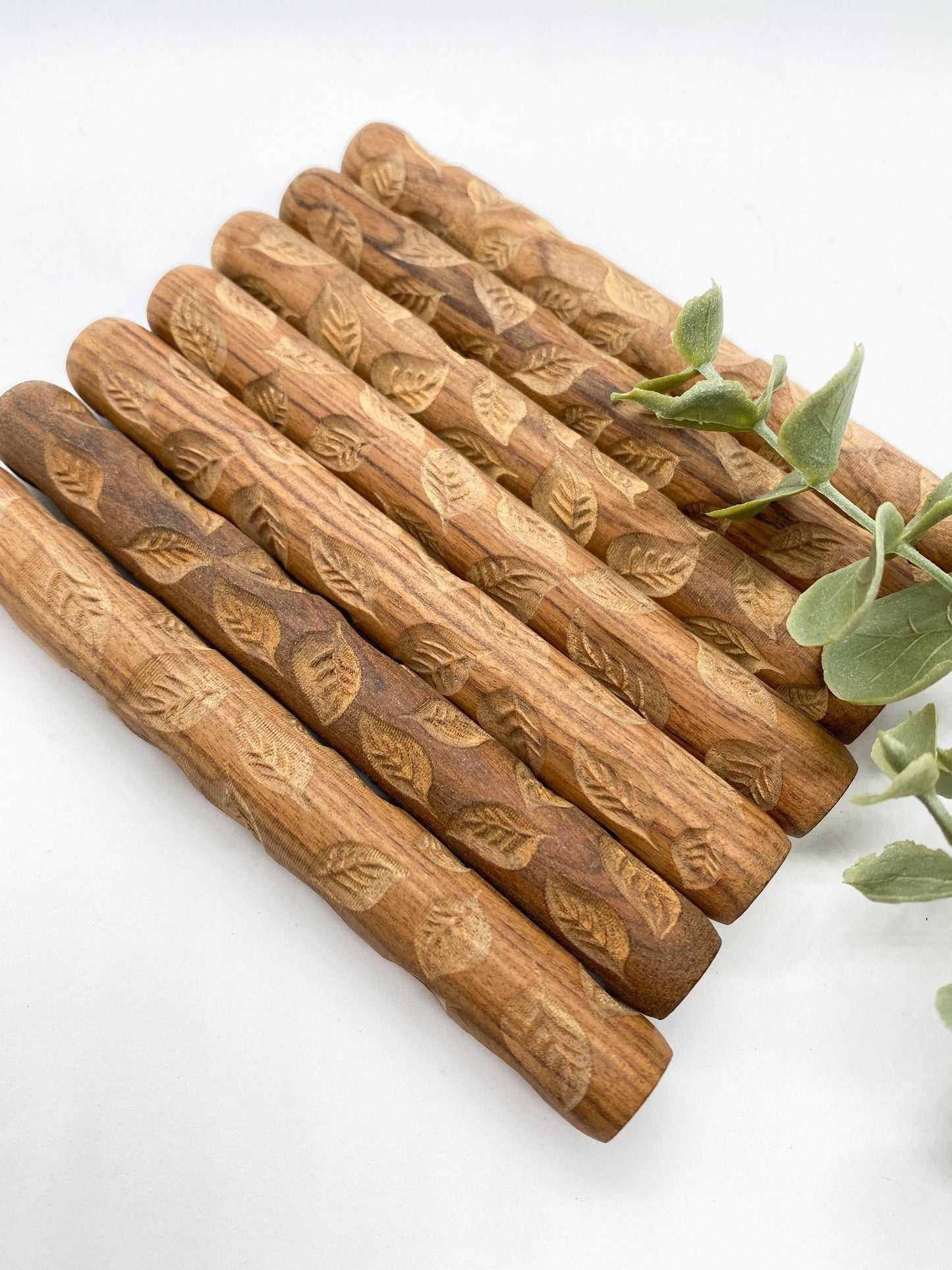 Leaf Patterned Wooden Roller - Playdough Tools - Wooden Leaf Set