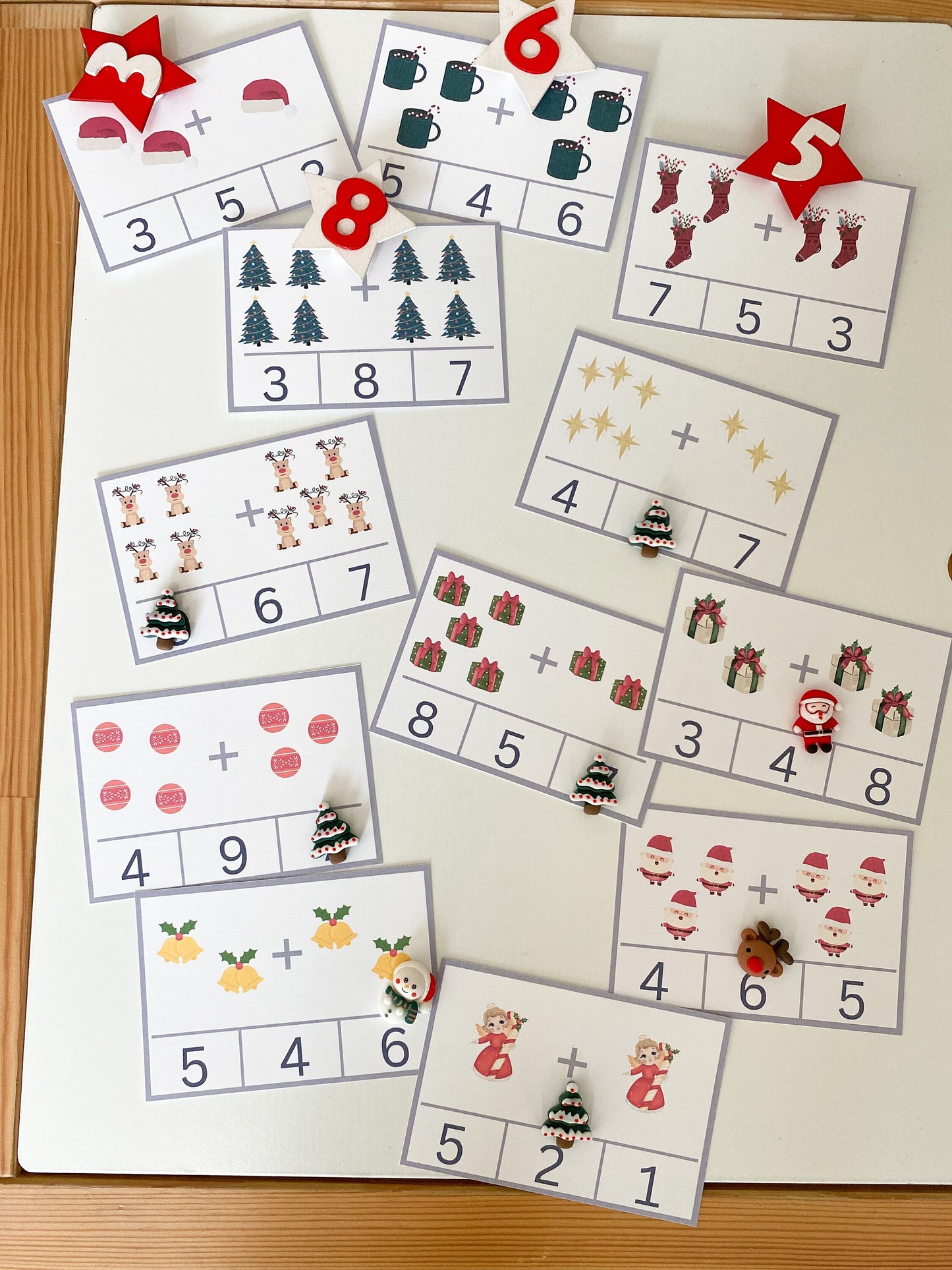 Christmas Addition Counting Cards - Christmas Math Cards - Christmas Count and Clip Cards