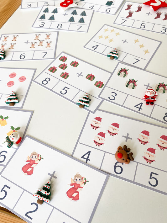 Christmas Addition Counting Cards - Christmas Math Cards - Christmas Count and Clip Cards