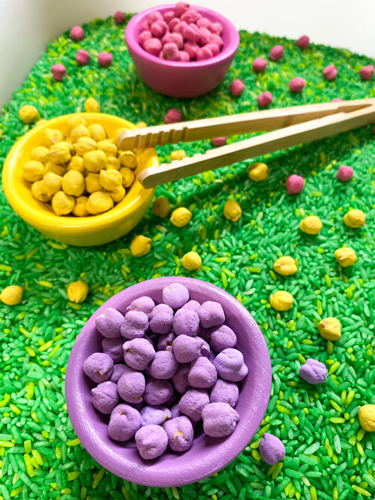 Spring Easter Egg Hunt Sensory Kit - Spring Sensory Bin - Coloured Chickpeas - Colourful Easter Eggs