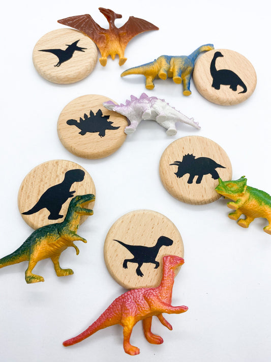 Wood Dinosaur Discs - Set of 6