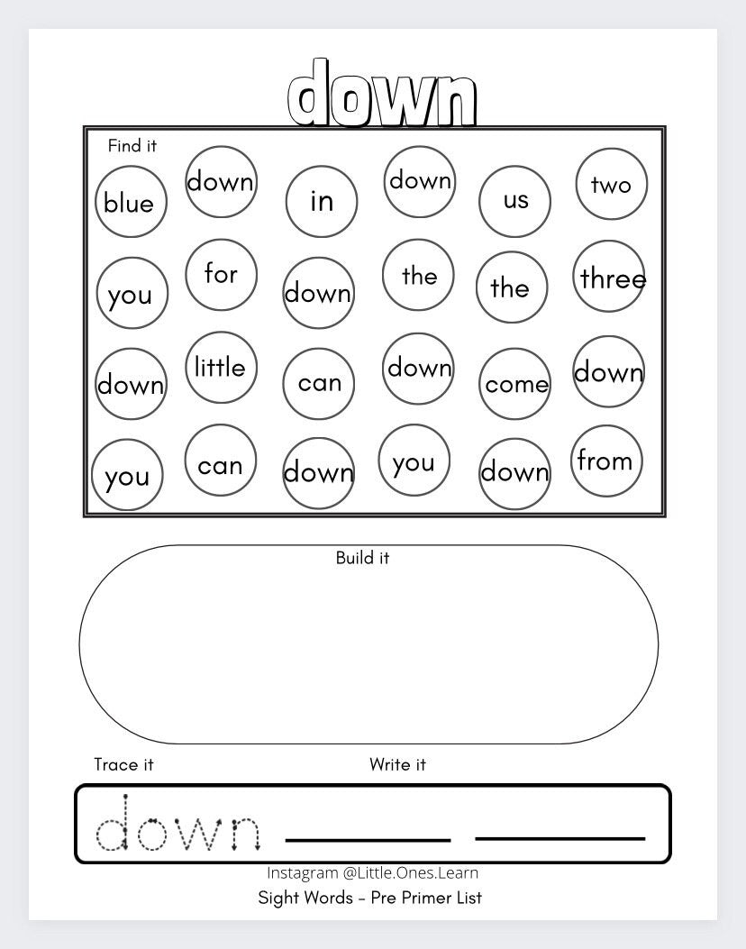 Sight Word Practice Bundle - Sight Word Worksheets - Kindergarten Printable Activity