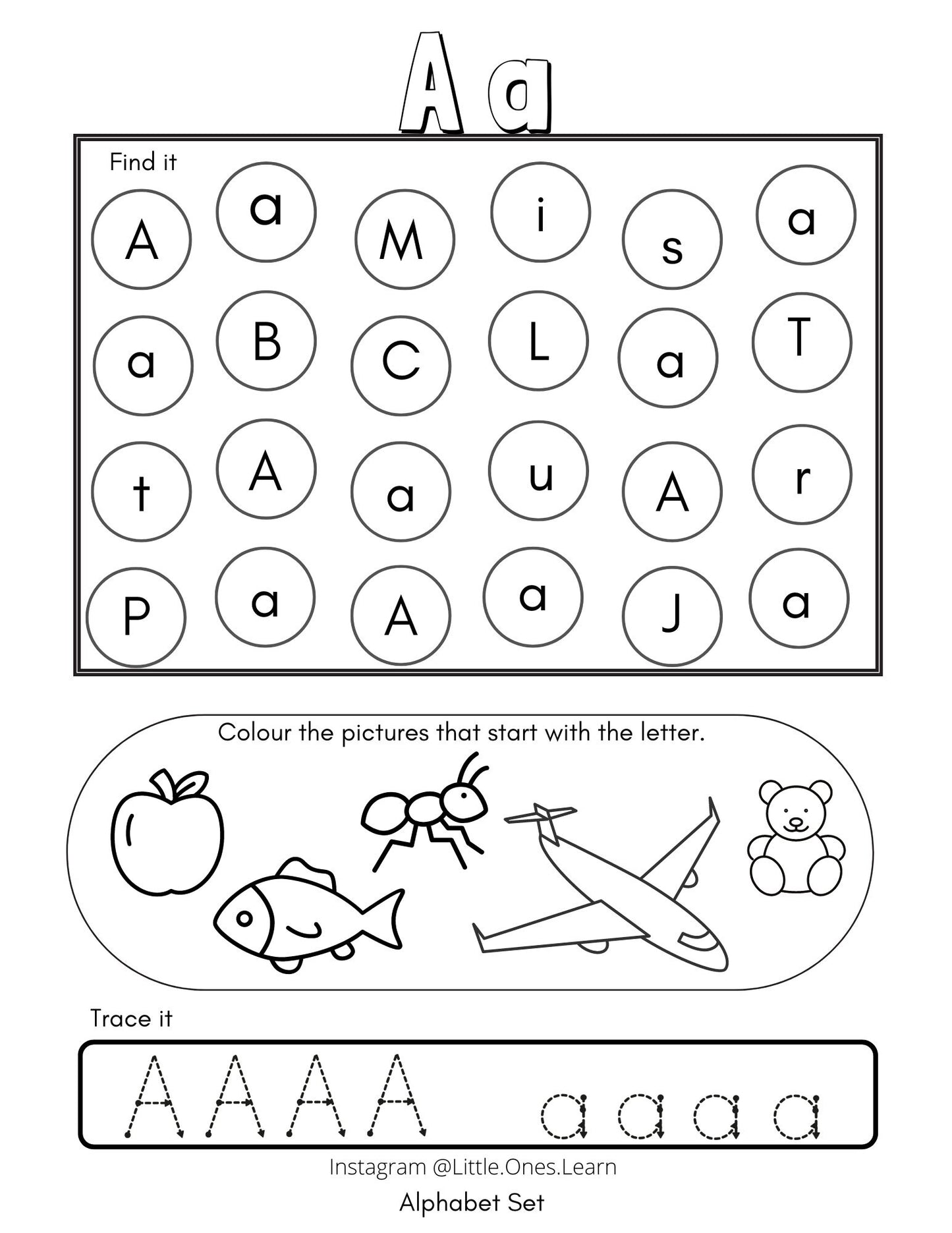 Printable Alphabet Bundle- Uppercase, Lowercase and Beginning Sounds - ABC Activity - Printing Activity - Letter Sounds Worksheet