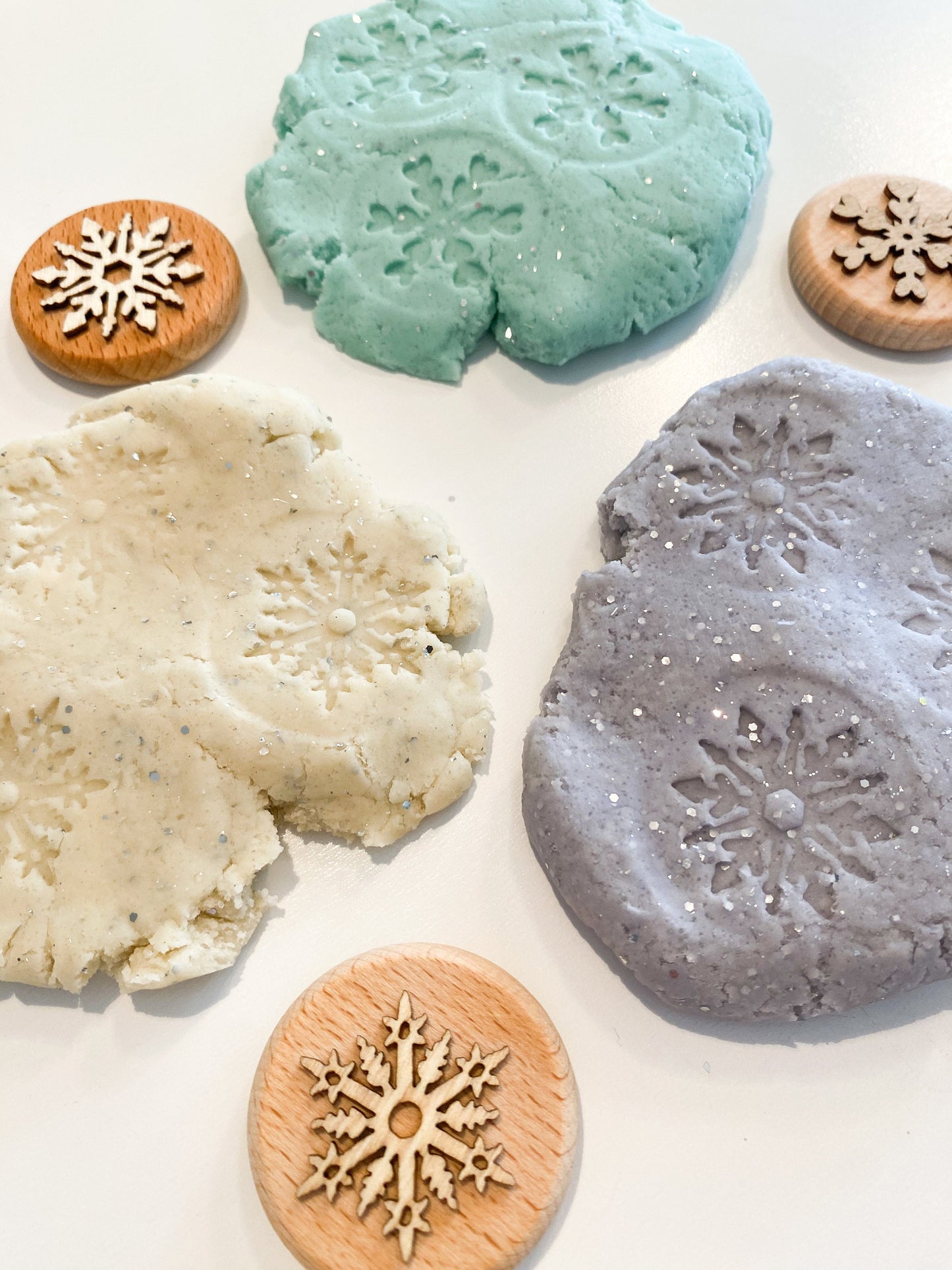 Wooden Snowflake Playdough Stamp- Playdough and Sand Stamps - Winter Stamps - Set of 3