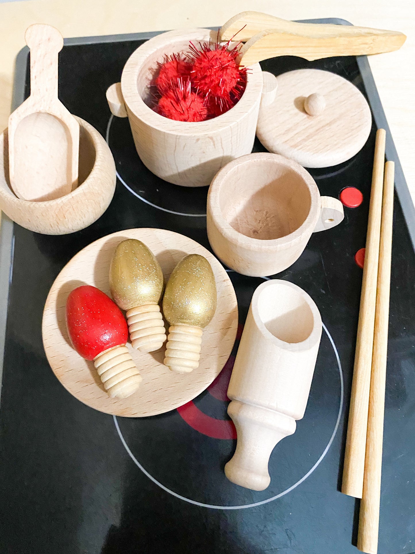 Wooden Play Kitchen Tools - Sensory Tools for Kids