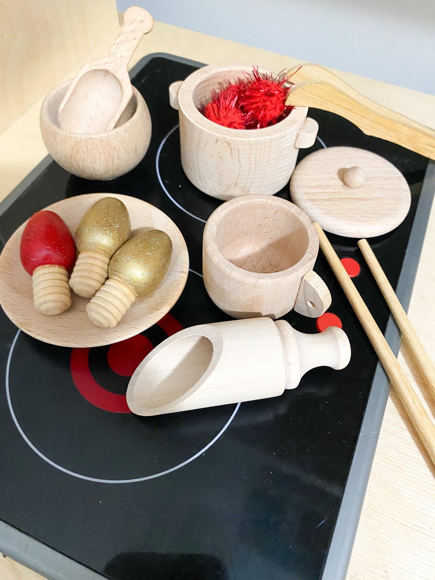 Wooden Play Kitchen Tools - Sensory Tools for Kids