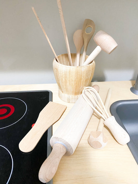 Wooden Sensory & Kitchen Tool Kit - Tools for Sensory Play - Play Kitchen Accessories