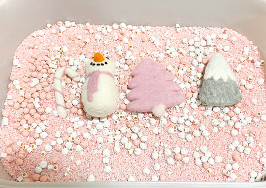 Pink Winter Sensory Kit - Sensory Base Filler - Snowman Sensory Play