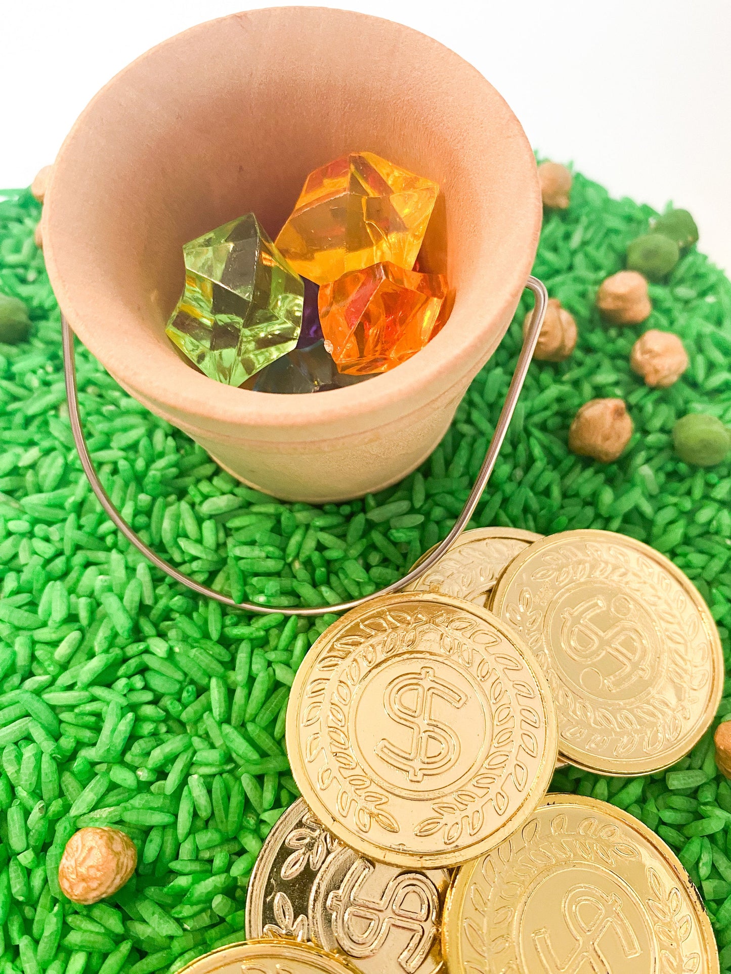 St. Patrick’s Day Sensory Kit - Rice Sensory Kit - Rainbow Pot of Gold Rice Play -  Leprechaun