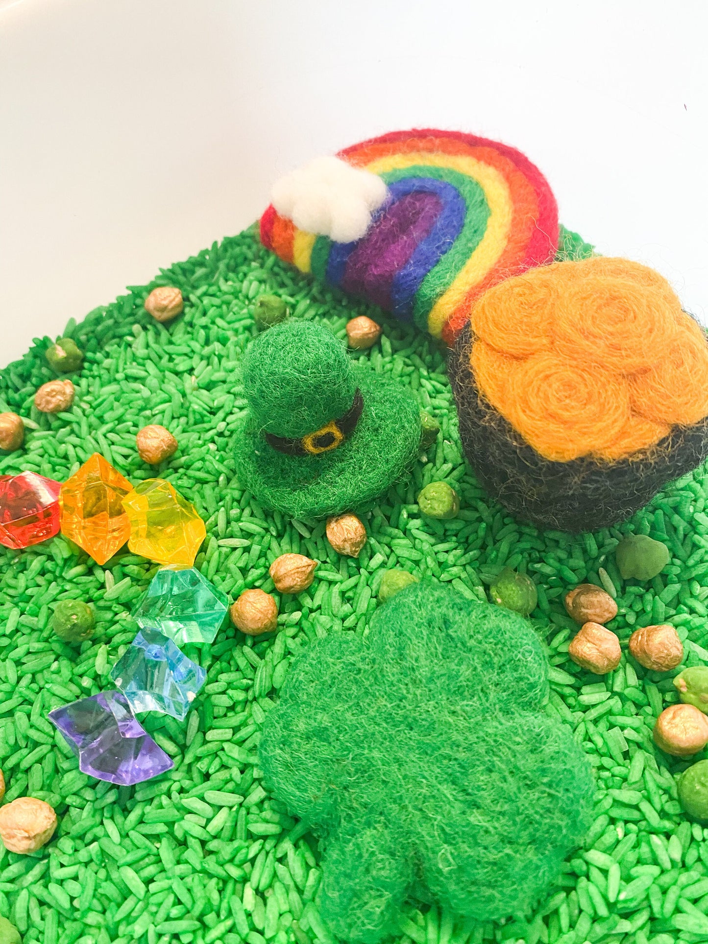 St. Patrick’s Day Sensory Kit - Rice Sensory Kit - Rainbow Pot of Gold Rice Play -  Leprechaun